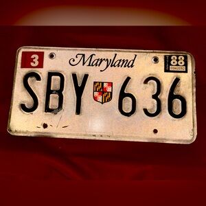 Maryland Vintage 1988 License Plate. SBY-636